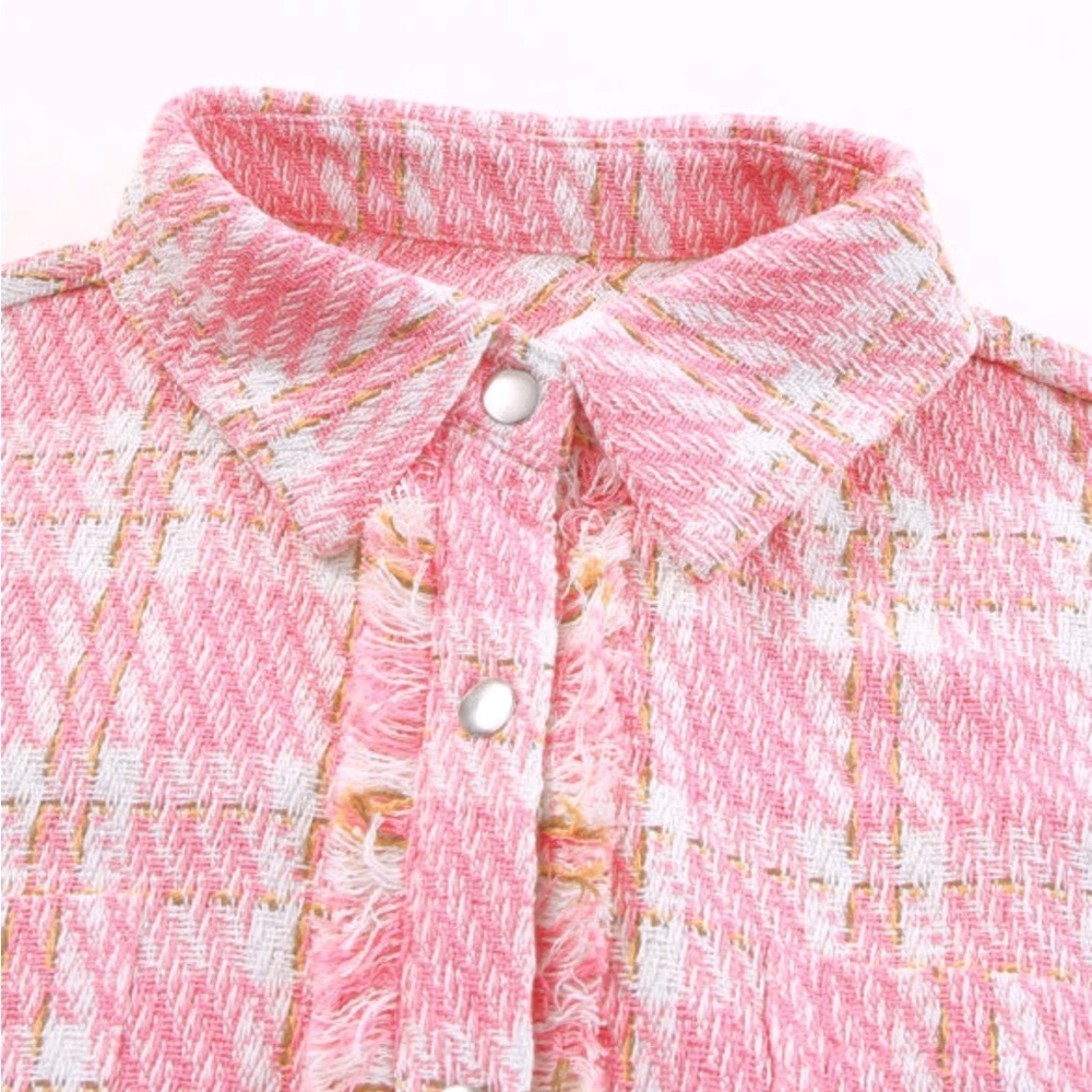 🍁”Tweed Me Alone” Pink Plaid Craft Distressed Houndstooth - Picture 5 of 16
